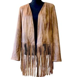 Chico's Faux-Suede Jacket Novelty Fringe Brown Clay Sz 1/M/8